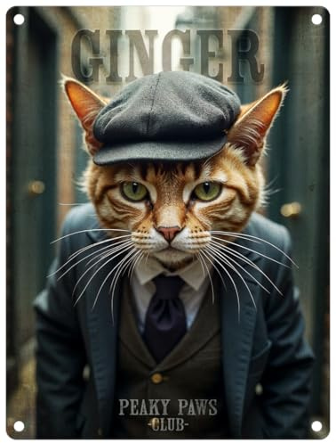 Small (150 x 200mm) Metal Sign - Peaky Paws Club - Ginger Cat