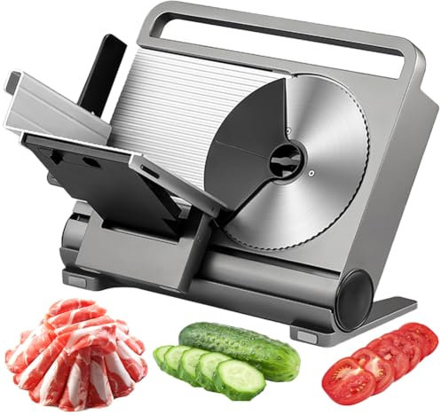 200W Electric Meat Slicer, Foldable Food Slicer with Removable 190mm Stainless Steel Blades, 0-15Mm Adjustable Thickness, Deli Food Slicer with Child Lock Protection, for Restaurant Meat Shop