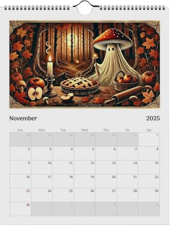 Pilzkalender 2025, Geisterkalender Anime Kalender Natur Wandkalender 2025 Landhaus Kalender 2025 Monatspilze Bilder Dekorativer Wandkalender für Pilzliebhaber