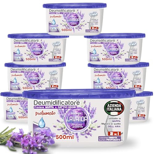 Deumidificatore Armadio 500 ml Antimuffa – Assorbi Umidità Senza Elettricità, con Profumazione Lavanda – Confezione da 8 Pezzi per Casa e Bagno