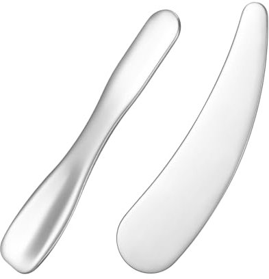 2 Pcs Mini Makeup Spatula, Metal Cosmetic Skincare Spatula Reusable Skin Care Spatulas Curved Mask facial Spatulas Multi-functional Facial Applicator Tool for Skin Care Creams Eye Cream Essences
