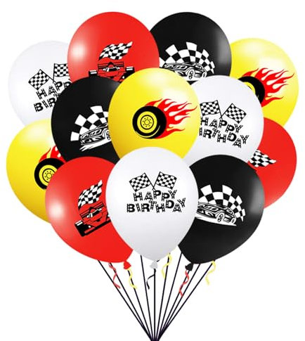 ParPix 12 Stück Hot Whels Geburtstags Deko Luftballon, Rennwagen Party Kindergeburtstag Ballons, Racing Car Geburtstagsdeko Luftballons, 12 Zoll Luftballon Auto Geburtstagsdeko Junge, Rennauto Ballon