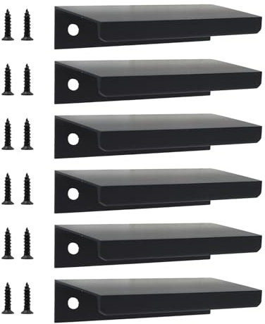 suuosl 6 Pcs 80mm Black Hidden Wardrobe Handles, Aluminium Alloy Finger Edge Pulls, No-Drill Black Cabinet Handles for Kitchen Cupboards, Bedroom Drawers, Modern Handle for Furniture