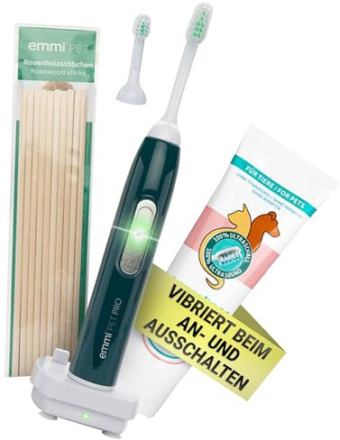 emmi-pet PRO Ultraschall-Zahnbürste für Hunde - Geräuschlose Hundezahnbürste & Katzenzahnbürste ohne Schrubben mit 96 Mio. Schwingungen, 12 Tage Akkulaufzeit - Gegen Entzündungen & Zahnsteinvorbeugung