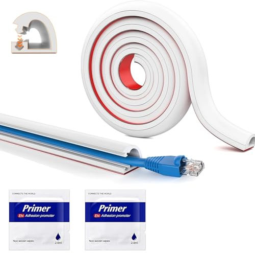 3-Meters White Cable Trunking Self-Adhesive - D shape Side Opening Conduit Trunking, Soft PVC Cable Hiders for Floor & Wall Mounted, Wire Cord TV Cables Tidy Organiser