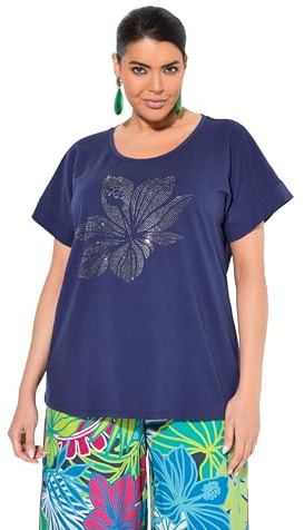 Ulla Popken Damen große Größen Übergrößen Plus Size T-Shirt, Blüte, Oversized, Rundhals, Halbarm Universum 54+ 839136730-54+