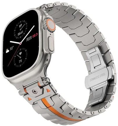 Quirxio Correa para Apple Watch Ultra 2 49mm Series 10 9 8 7 se 6 5 4 Correa de acero inoxidable para iwatch 49 42 46mm 41 45mm 40 44mm Correas de reloj(Titanium Orange,38/40/41mm)