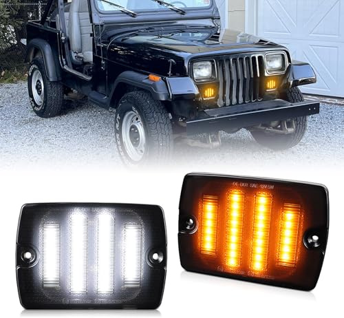 FetonAuto LED Blinker Seitenblinker Fehlerfrei für 1987-1995 Jeep Wrangler YJ LED Front Singal Light,Front Heck Kotflügel Repeater Kit 2 PCS Weißes Licht & Rotes Licht schwarze Linse
