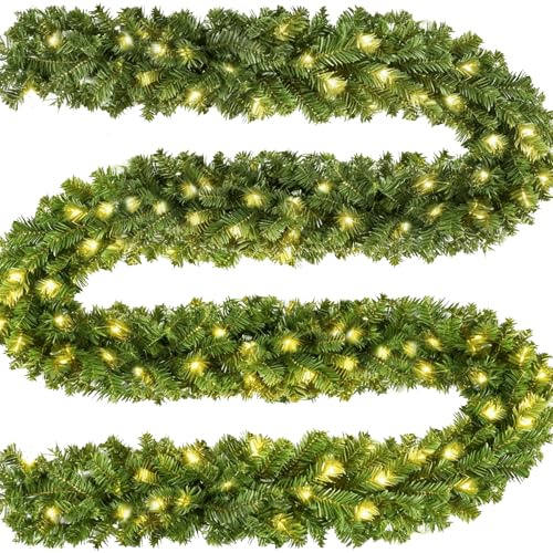 KOIUEYW Weihnachtsgirlande mit Beleuchtung 5m 100 LEDs,Grün Künstlich Weihnachtsgirlande mit Warmweiß Licht & 500 Spitzen,Girlande Tannengirlande für Treppen Kamin Haustür Innen Außen Weihnachtsdeko
