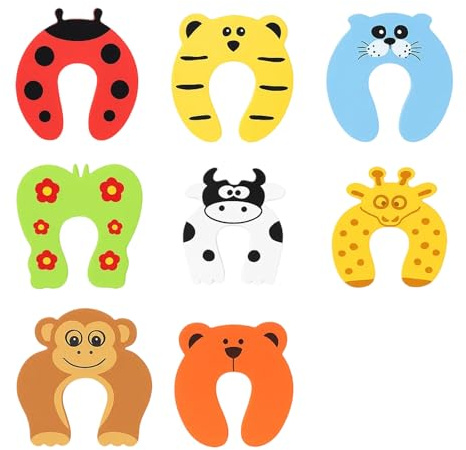 16 Stück Türstopper Klinke, Klemmschutz für Türen, Kindersicherung mit 8 Tierdesigns, Tür Klemmschutz aus Schaumstoff, Für Kinderzimmer und Haustiere, 9.8 x 3.5 cm