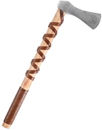 Battle-Merchant - Wikinger-Axt aus Stahl, mit Gravur und Lederwicklung - Axt-Kopf nach Petersen Typisierung - Mittelalter Beil - Dekoration (Typ A)