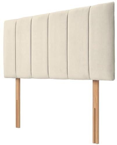 NK Velvet Upholstered Headboard for Divan Beds – 20-Inch Lined, Extra Padded Plush Headboard with Struts – Luxury Bedroom Furniture (Cream, 3ft Single)