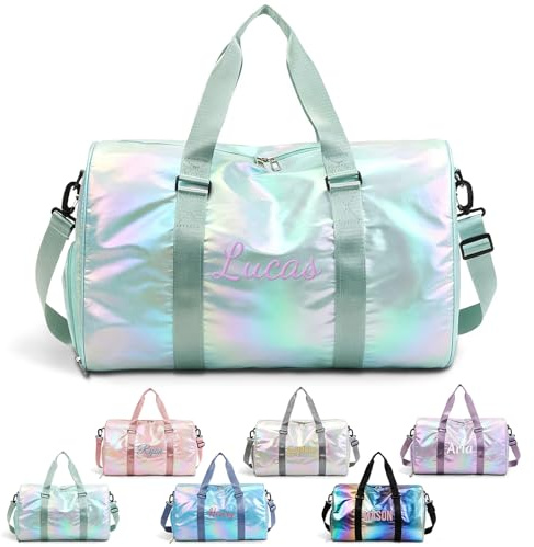 Personalisierte Sporttasche, individuell bestickte Sporttasche mit Namen oder Logo, große Reisetasche für Frauen und Mädchen, Tanz-Fitnesstasche für Sport oder Reisen (Grün)