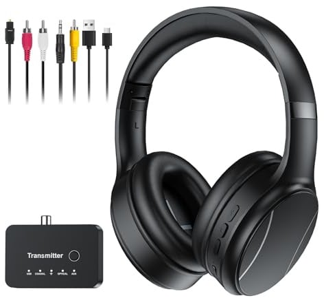 RETRADEKING Cuffie Senza Fili per TV, Dual-mode Bluetooth 5.4 e 2.4G RF con trasmettitore, 5 Preset Equalizzatore con Dialoghi Chiari, Microfono Integrato per Chiamate, Cuffie TV, Nero