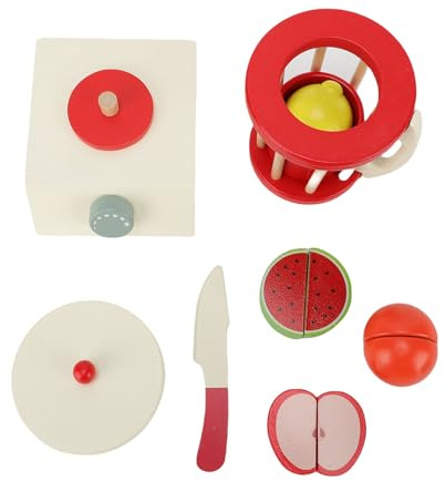 VGEBY Wooden Smoothie Blender Toy, Beechwood Role-Play Kitchen Set with Blender Cup and Fruit for Kids Ages 3 and Up