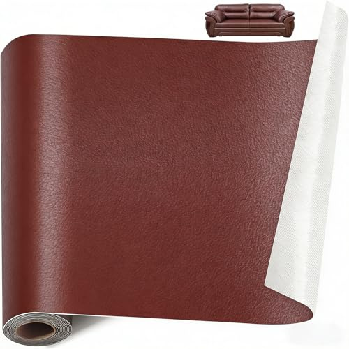 KAIYOCA Faux Leather Self Adhesive Sold by the Metre for Furniture/Sofas/Chairs/Car Seats/Cabinets/Handbags Scratches, Cracks, Holes (Coffee, 30 x 100 cm)