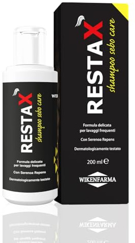 RESTAX Shampoo Sebo Care delicato per capelli grassi, con serenoa repens, senza parabeni, tutela del capello, anticaduta, controllo secrezioni di sebo