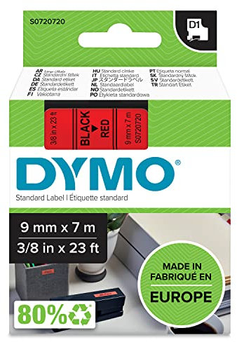 DYMO Original D1-Etikettenband | schwarz auf rot | 9 mm x 7 m | selbstklebendes Schriftband | für LabelManager-Beschriftungsgerät