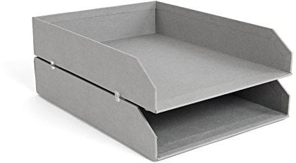 BIGSO Hakan 2er-Set Briefablage für den Schreibtisch – stapelbare Ablagefächer für Briefe, Dokumente usw, – Ordnungssystem aus Faserplatte mit Papier – grau