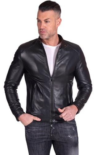D'Arienzo Giacca in Pelle Uomo Nera Vera Pelle Primavera Moto Giubbotto Giubbino Biker Made in Italy Ted Nero/48