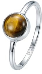 mantraroma Silberring Damen 925 Sterling Silber – runder Edelstein Ring Ø 7 mm, schlichter minimalistischer Damenschmuck modern elegant, Geschenk für Frauen