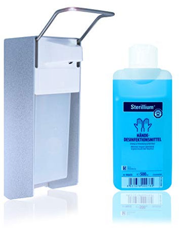 Horn Medical Desinfektionsspender - Wandspender Starterset aus Aluminium mit Händedesinfektionsmittel Sterillium (1)