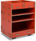 Modulor Kinder-Rollcontainer aus beschichtetem MDF, Schreibtisch Rollschrank (BxHxT: 38 x 49 x 34 cm) mit Zwei Schubladen und DREI Fächern, rot