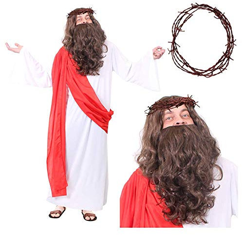 Kostüm für Erwachsene, Jesus, mit Perücke und Bart und Dornenkrone