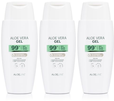Aloe Vera Gel 99% Bio – ohne Duft- & Farbstoffe – vegan – Natürliche Pflege für Haut und Haar – 3er Pack (3 x 150 ml)