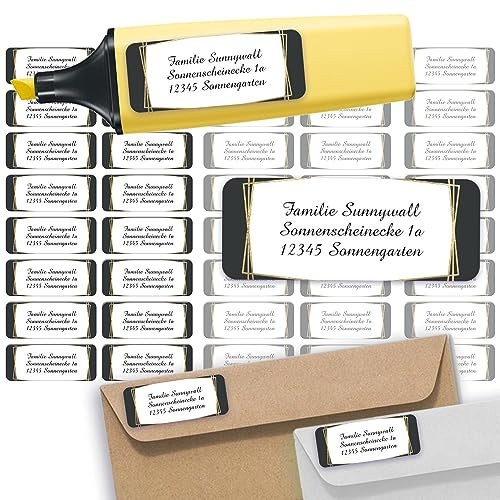 Sunnywall® Adressetiketten Adressaufkleber personalisiert - 110 Klebeetiketten Black Art Deco 53x21mm | Aufkleber mit Wunschtext