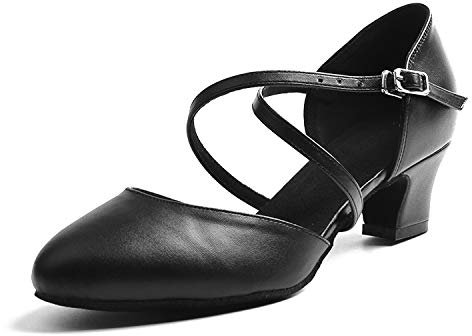 Naudamp Scarpe da Ballo per Salsa con Cinturino Incrociato in Pelle da Donna Scarpe da Ballo Latino con Tacco Alto