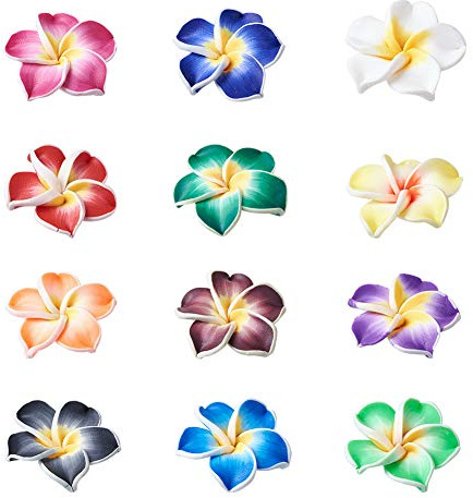 PandaHall Polymer-Perlen, Blumen-Design, gemischte Farben, Plumeria-Perlen mit Loch für die Schmuckherstellung, 15 mm