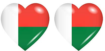 Akachafactory 2X Sticker Aufkleber Flaggen Flagge Fahne Herzen RM madagaskar