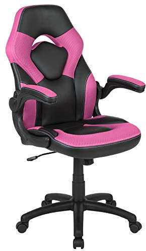 Flash Furniture X10 Gaming-Stuhl, Rennsport-Design, Bürostuhl, ergonomischer PC-Drehstuhl, verstellbar, mit hochklappbaren Armlehnen, Rosa/Schwarz, LeatherSoft