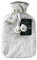 Olivia Rocco Plain Faux Fur Hot Water Bottle with Pom Poms Thermotherapy Hotwater Plush Fleece Bottles Winter Gift, Two Tone Grey