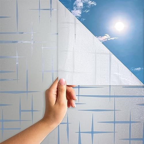 MARAPON® Pellicola Vetri Effetto Smerigliato con Motivo a Stelle [105x200 cm] EBook con Istruzioni Incluso - Adesione Statica - Pellicola Privacy - Pellicola per Vetri Finestre