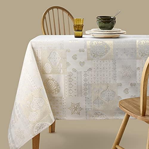 Viste tu hogar Tischdecke Weihnachten Goldfaden, speziell für Weihnachtsdekoration und Familientreffen usw., modernes und Elegantes Design, Beige Herz, 140x300cm