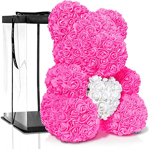 ROSEBEAR Orsetto di fiori con confezione regalo – Rose Bear in rose eterne, in pieno colore, regalo per lui e per lei, anniversario, compleanno, festa della mamma, anniversario di matrimonio (40 cm