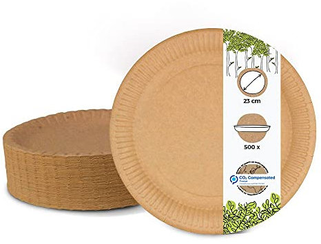 BIOZOYG 500 Pappteller braun ? 23 cm | Einwegteller für Geburtstage, Partys & Foodtrucks | Robust, vielseitig & recyclebar | nachhaltige Forstwirtschaft | disposable plates