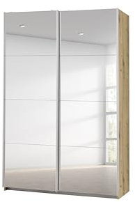 Rauch Möbel Caracas Schrank Kleiderschrank Schwebetürenschrank, Eiche Artisan, Holz, mit Spiegel, 2-trg., inkl. Zubehörpaket Basic 2 Kleiderstangen, 2 Einlegeböden, BxHxT 136x210x62 cm