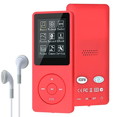 Mp3 Players,MP3/MP4 Digital Music Player,Lychee Upgrade 8GB Portable HiFi Lossless Sound Music Player with Music/Video/Voice Record/FM Radio/E-Book Reader, Supports up to 64GB (Red)