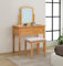 Hallowood Furniture Hereford Light Oak Dressing Table Set with Stool and Mirror, Wooden Console Table with Swivel Mirror & Stool with Grey Padded Seat, Vanity Makeup Table Set
