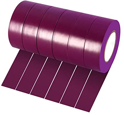 Xrkuu 6 rollos de cinta eléctrica púrpura, cinta aislante de PVC de 18 mm x 10 m, cinta adhesiva eléctrica resistente al agua para proyectos de alambre, aislamiento y reparación de cables rotos