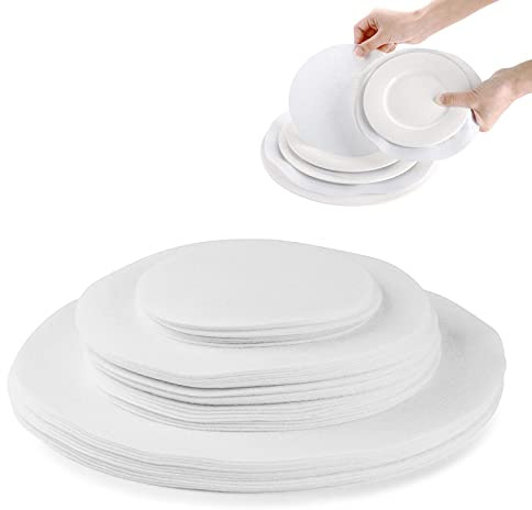 Felt Plate Storage Dividers Protectors, 48 Pieces Felt Round Plate Separators Pads Dish Storage Protectors Pads with 3 Sizes for Packing Stacking Cookware, White