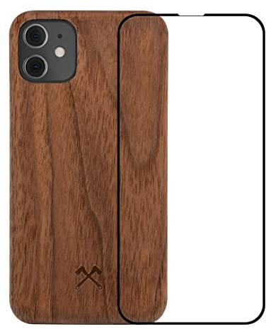 Woodcessories - Handyhülle kompatibel mit iPhone 12 Mini Hülle Holz mit Schutzglas, Echtholz - EcoSlim Case (Walnuss)