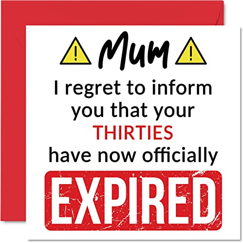 Funny 40th Birthday Cards for Mum, Your Thirties Have Expired | Happy Birthday Card for Mum Mummy Mom Mama from Son Daughter, 145mm Banter Joke Humour Bday Greeting Cards Gift