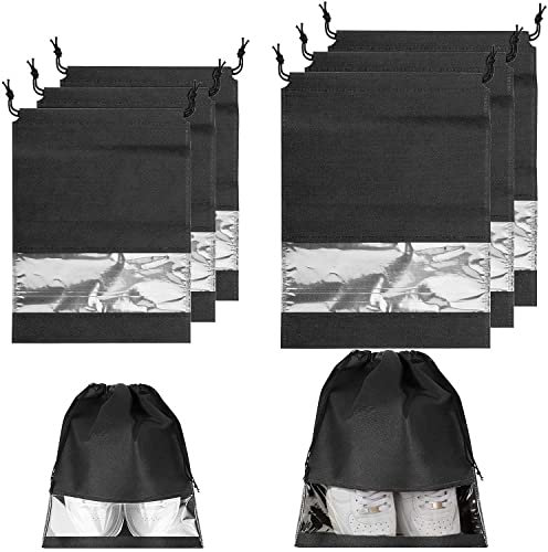 Prmape 6 Stück Schuhbeutel Set, Schuhtasche Reise, Schmutzabweisender Schuhbeutel mit Zugband und Transparentes Fenster, Urlaub Shoebag Tasche für Männer Frauen Täglichen und Reisegebrauch