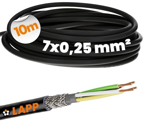 Lapp 10m LiYCY Geschirmte Steuerleitung 7x0,25 mm² Datenkabel Schwarz | UV-beständige 7-adrige Unitronic Signalleitung, flexibel für Außenbereich und Prozesssteuerung, störfreies PVC-Kabel