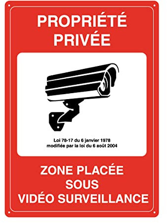 AUA SIGNALETIQUE - Panneau De Signalisation en PVC Rigide et Compact 1.5 mm. (121 x 170 mm, Propriété Privée Zone Placée sous Vidéo)