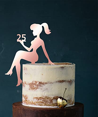 Girl, birthday, Tortenfigur, Cake Topper, Mädchengeburtstag, sweet 16, sweet 18, Zahl, TopperZahl, Geburtstag, Geburtstagsdeko, Dekoration (Rosegold (einseitig verspiegelt), 25)